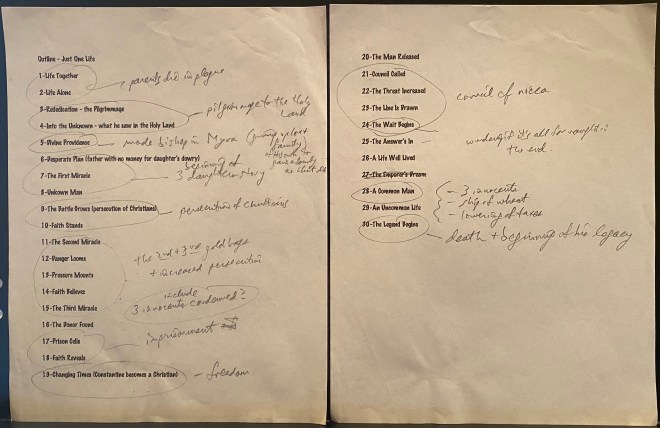 One of Eric & Lana Elder's early outlines for their book "St Nicholas: The Believer"